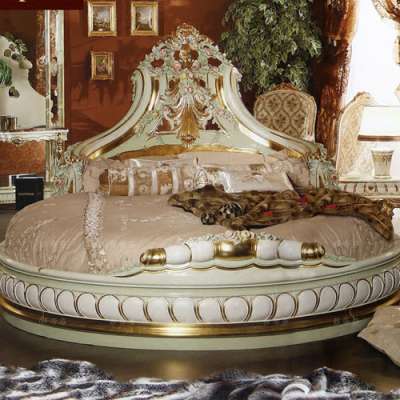 French Style Wooden Wedding Bedroom Furniture Luxury King Size Round bed